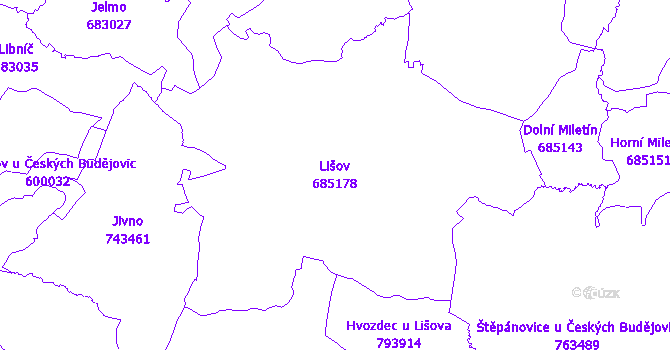 Katastrální mapa Lišov - přehledová mapa katastrálního území