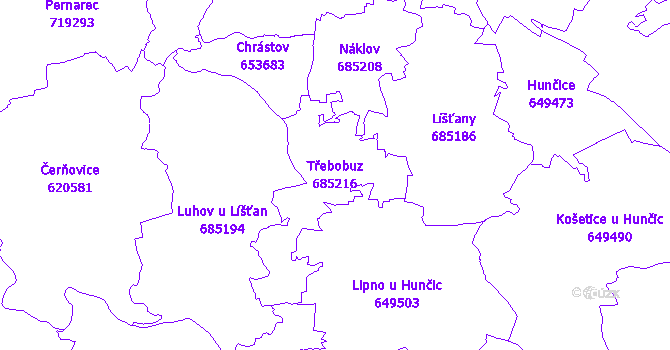 Katastrální mapa Třebobuz - přehledová mapa katastrálního území
