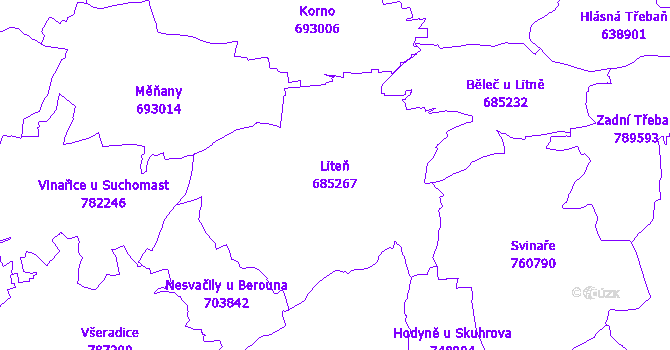 Katastrální mapa Liteň - přehledová mapa katastrálního území