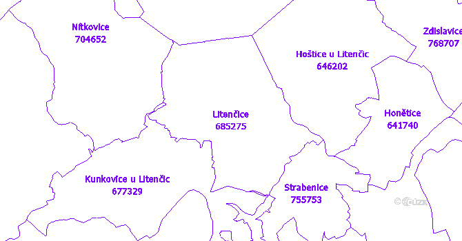 Katastrální mapa Litenčice - přehledová mapa katastrálního území