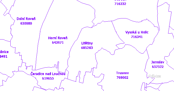 Katastrální mapa Litětiny - přehledová mapa katastrálního území