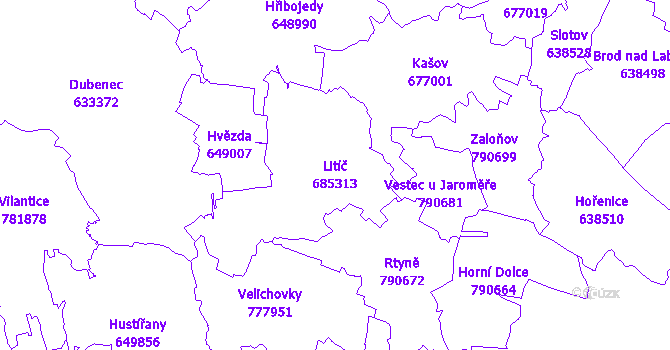 Katastrální mapa Litíč - přehledová mapa katastrálního území