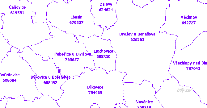 Katastrální mapa Litichovice - přehledová mapa katastrálního území