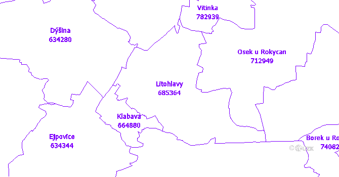 Katastrální mapa Litohlavy - přehledová mapa katastrálního území
