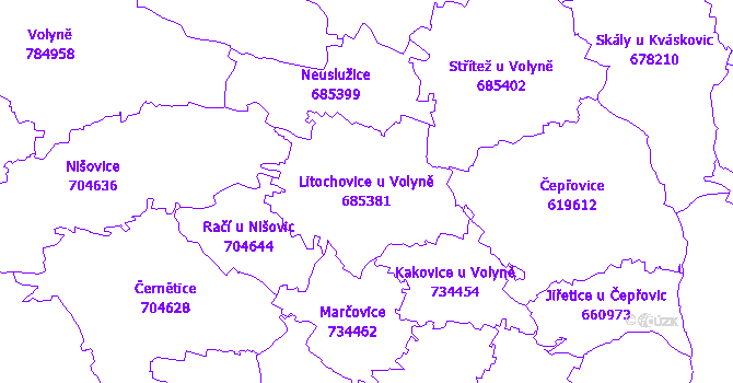 Katastrální mapa Litochovice u Volyně - přehledová mapa katastrálního území