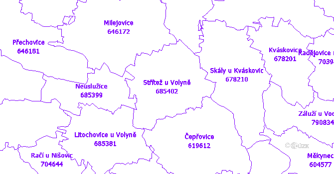 Katastrální mapa Střítež u Volyně - přehledová mapa katastrálního území