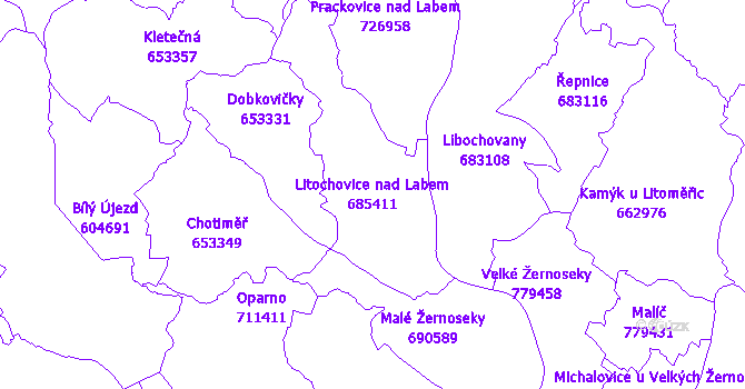 Katastrální mapa Litochovice nad Labem - přehledová mapa katastrálního území