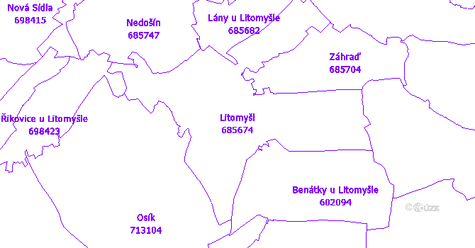 Katastrální mapa Litomyšl - přehledová mapa katastrálního území