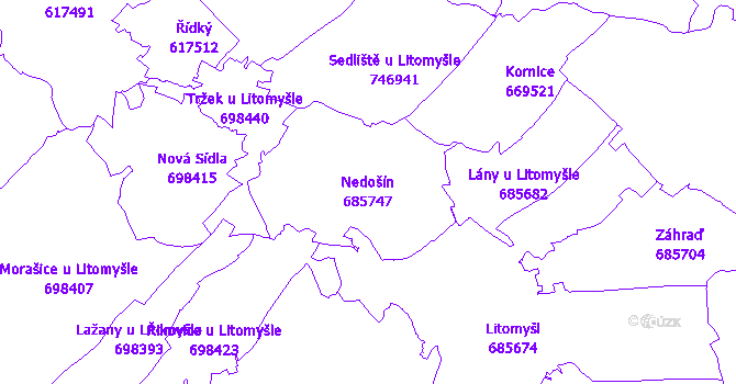 Katastrální mapa Nedošín - přehledová mapa katastrálního území