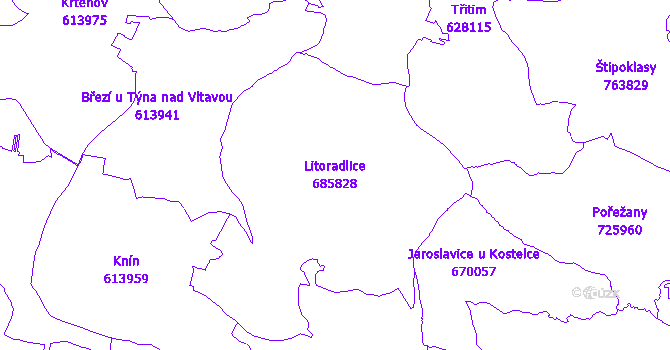 Katastrální mapa Litoradlice - přehledová mapa katastrálního území