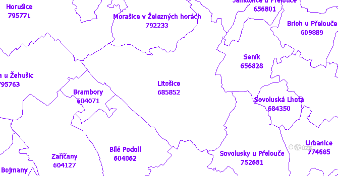 Katastrální mapa Litošice - přehledová mapa katastrálního území