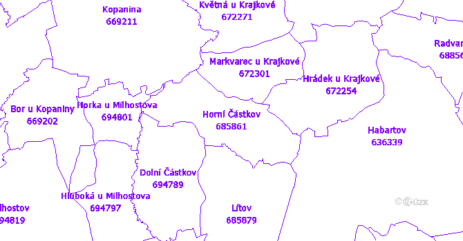 Katastrální mapa Horní Částkov - přehledová mapa katastrálního území