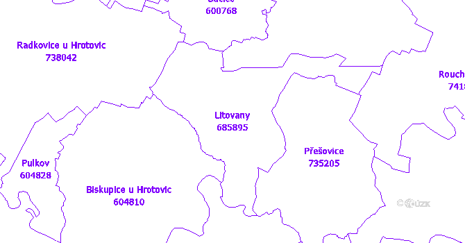 Katastrální mapa Litovany - přehledová mapa katastrálního území