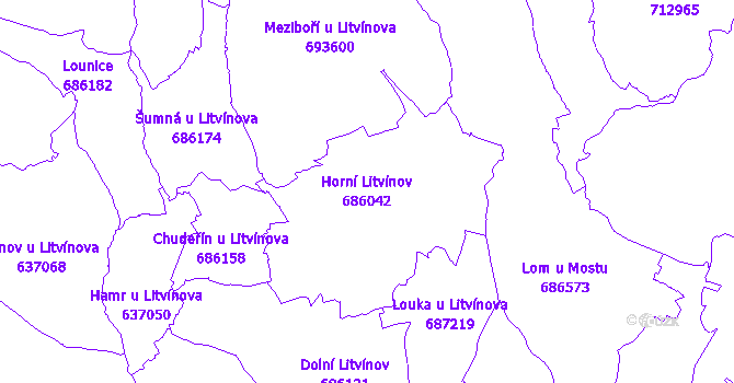 Katastrální mapa Horní Litvínov - přehledová mapa katastrálního území