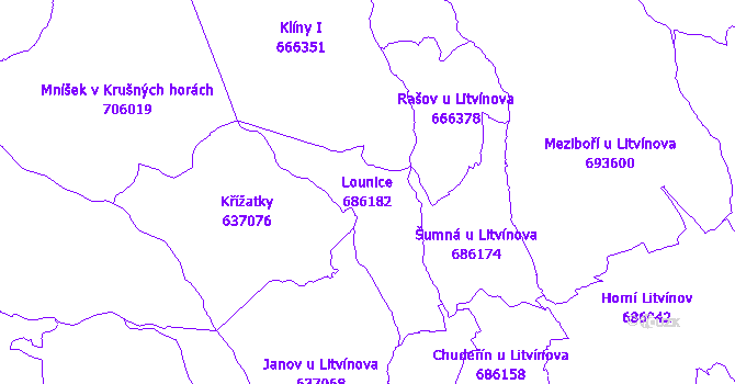 Katastrální mapa Lounice