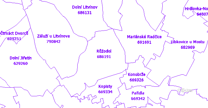 Katastrální mapa Růžodol - přehledová mapa katastrálního území