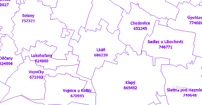 Katastrální mapa Lkáň - přehledová mapa katastrálního území