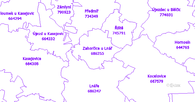 Katastrální mapa Zahorčice u Lnář - přehledová mapa katastrálního území