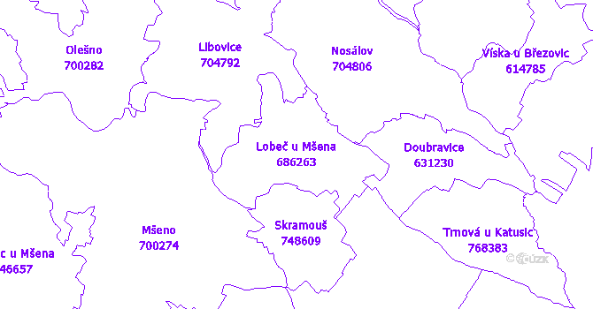 Katastrální mapa Lobeč u Mšena - přehledová mapa katastrálního území