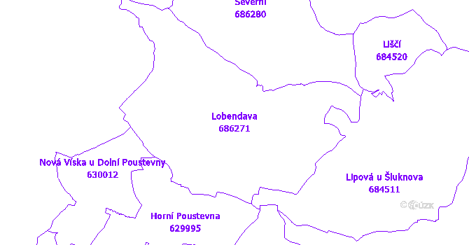 Katastrální mapa Lobendava - přehledová mapa katastrálního území
