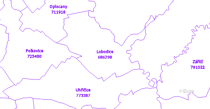 Katastrální mapa Lobodice - přehledová mapa katastrálního území