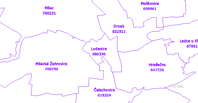 Katastrální mapa Lodenice - přehledová mapa katastrálního území