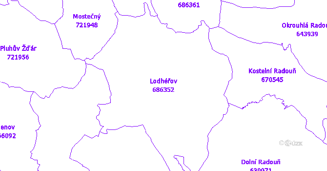 Katastrální mapa Lodhéřov - přehledová mapa katastrálního území