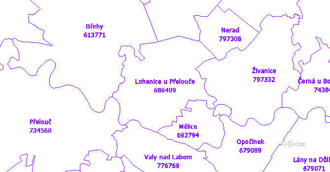 Katastrální mapa Lohenice u Přelouče - přehledová mapa katastrálního území