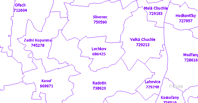 Katastrální mapa Lochkov - přehledová mapa katastrálního území