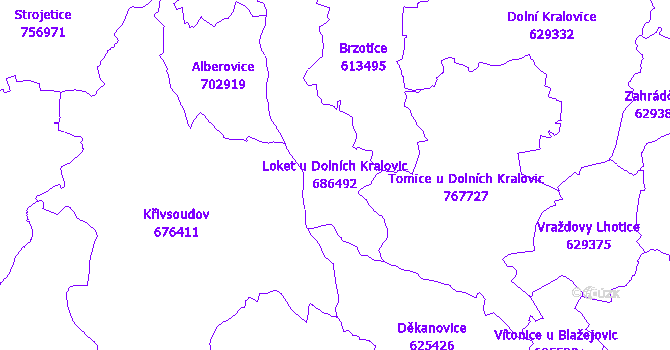 Katastrální mapa Loket u Dolních Kralovic - přehledová mapa katastrálního území