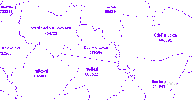 Katastrální mapa Dvory u Lokte - přehledová mapa katastrálního území