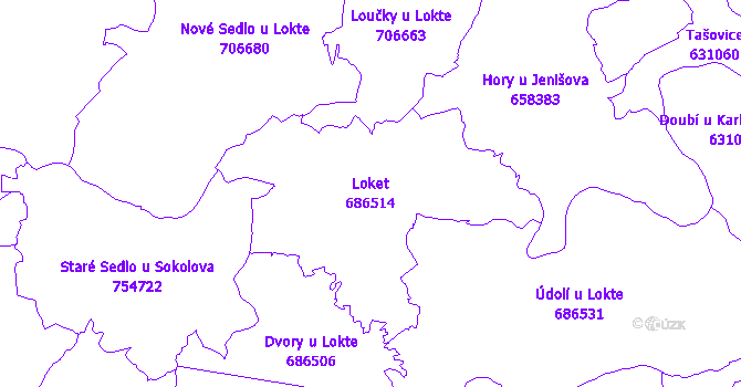 Katastrální mapa Loket - přehledová mapa katastrálního území