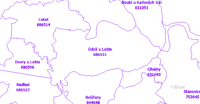 Katastrální mapa Údolí u Lokte - přehledová mapa katastrálního území