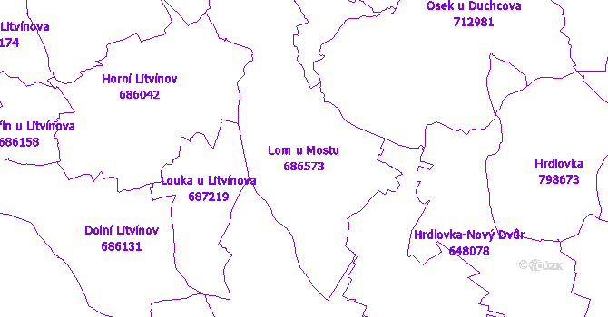 Katastrální mapa Lom u Mostu - přehledová mapa katastrálního území