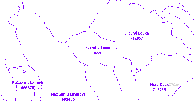 Katastrální mapa Loučná u Lomu - přehledová mapa katastrálního území