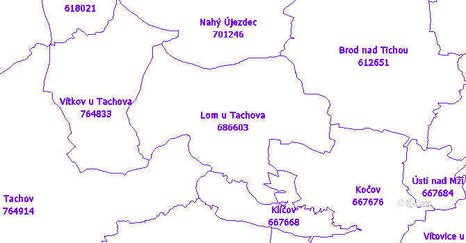 Katastrální mapa Lom u Tachova - přehledová mapa katastrálního území