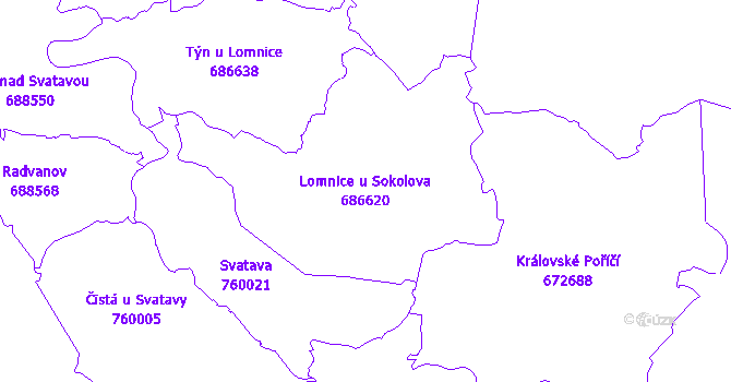 Katastrální mapa Lomnice u Sokolova - přehledová mapa katastrálního území
