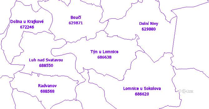 Katastrální mapa Týn u Lomnice - přehledová mapa katastrálního území