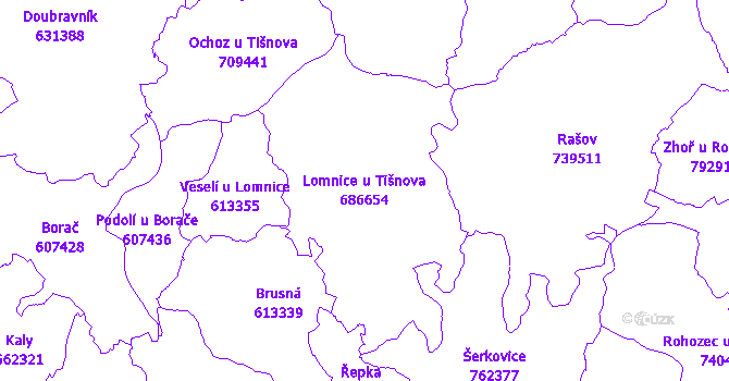 Katastrální mapa Lomnice u Tišnova - přehledová mapa katastrálního území