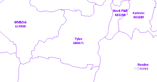 Katastrální mapa Tylov - přehledová mapa katastrálního území