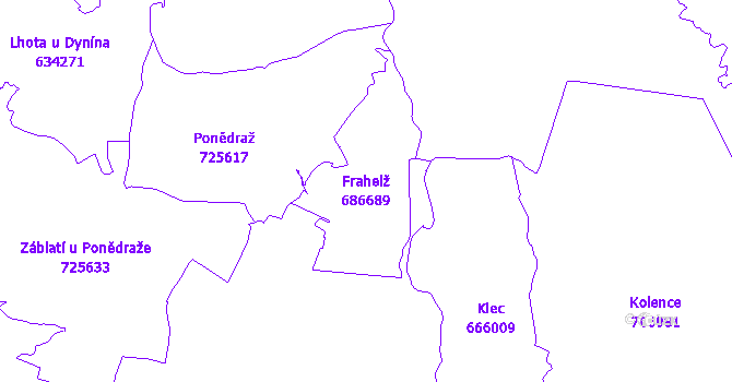 Katastrální mapa Frahelž