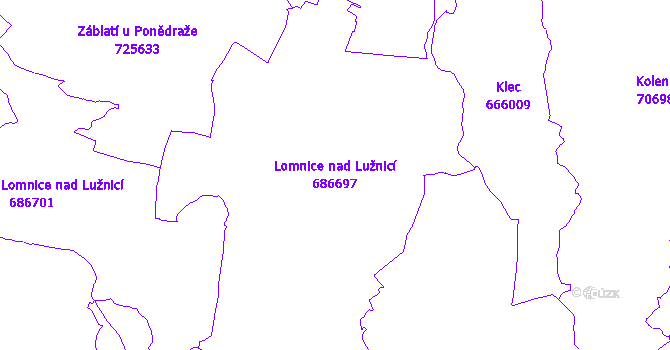 Katastrální mapa Lomnice nad Lužnicí - přehledová mapa katastrálního území