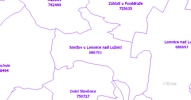Katastrální mapa Smržov u Lomnice nad Lužnicí - přehledová mapa katastrálního území