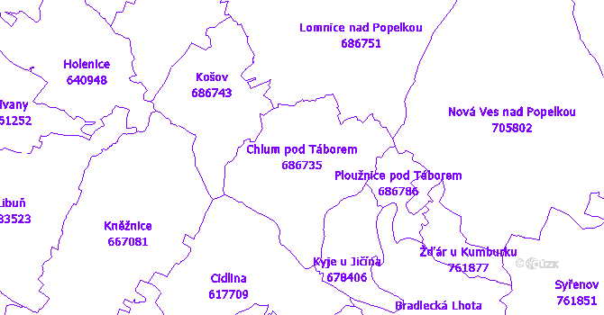 Katastrální mapa Chlum pod Táborem - přehledová mapa katastrálního území