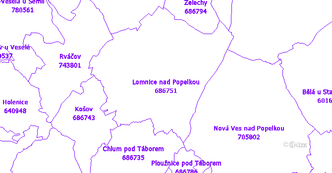 Katastrální mapa Lomnice nad Popelkou - přehledová mapa katastrálního území