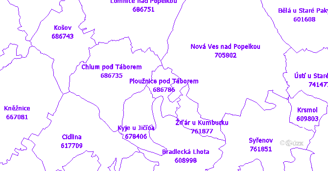 Katastrální mapa Ploužnice pod Táborem - přehledová mapa katastrálního území