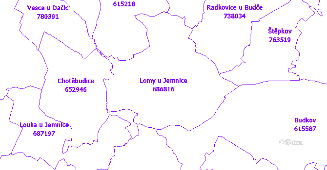 Katastrální mapa Lomy u Jemnice - přehledová mapa katastrálního území