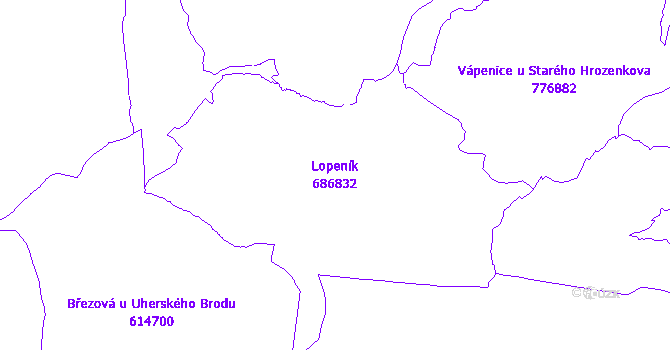 Katastrální mapa Lopeník - přehledová mapa katastrálního území