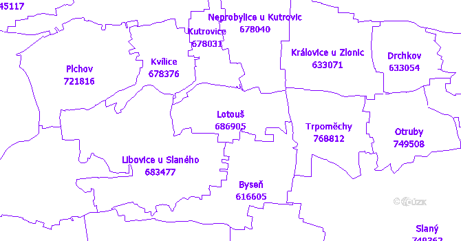 Katastrální mapa Lotouš - přehledová mapa katastrálního území