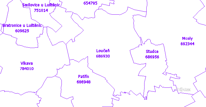 Katastrální mapa Loučeň - přehledová mapa katastrálního území